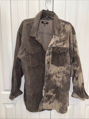 Tie-Dye‎ Corduroy Button-Up Shirt - Brown & Cream